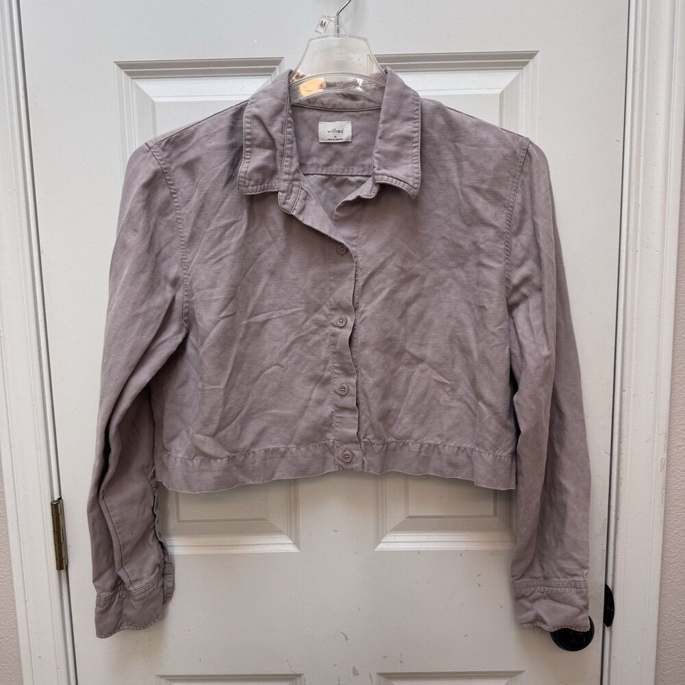 Wilfred Aritzia Lilac Linen Blend Collared Button Cropped Jacket Womens Medium